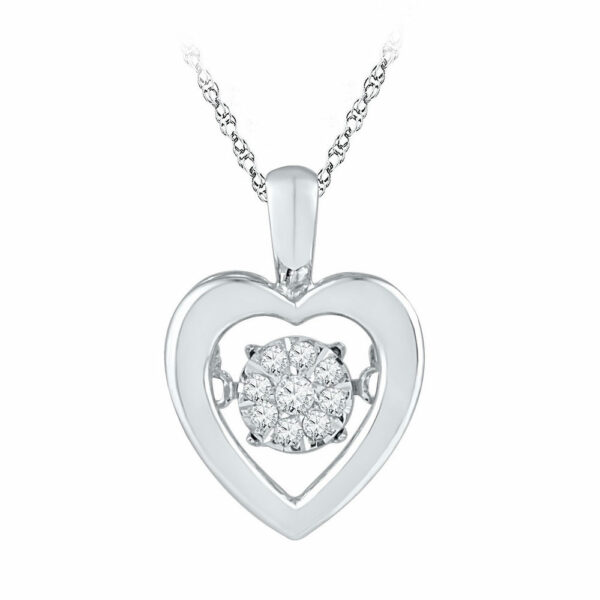 10kt White Gold Womens Round Diamond Moving Twinkle Heart Pendant 1/20 Cttw