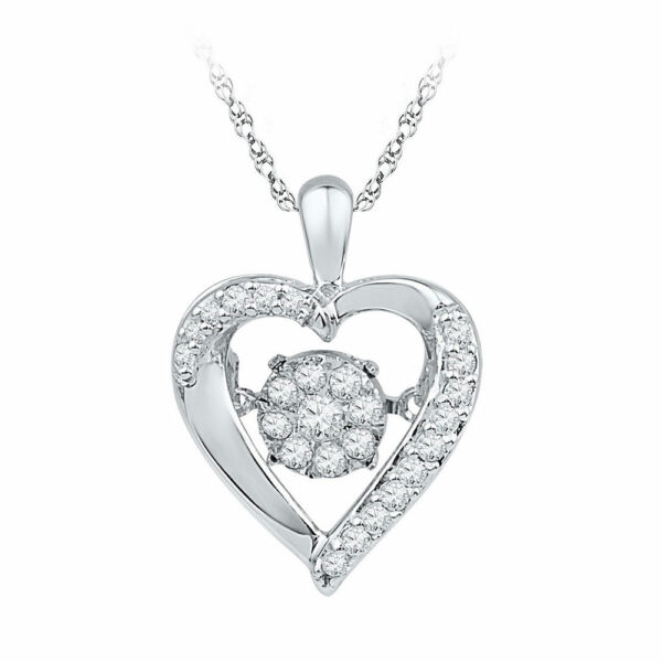 10kt White Gold Womens Moving Twinkle Round Diamond Heart Pendant 1/6 Cttw