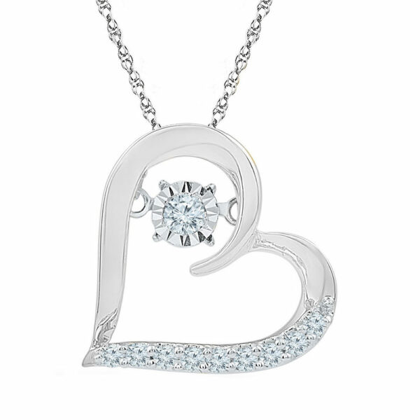 10kt White Gold Womens Moving Twinkle Round Diamond Heart Pendant 1/8 Cttw