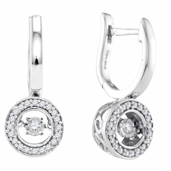 10kt White Gold Womens Round Diamond Moving Twinkle Dangle Earrings 1/3 Cttw