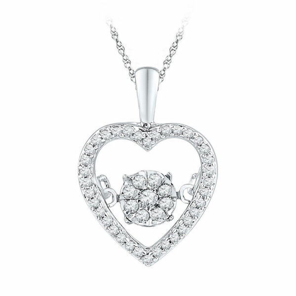 10kt White Gold Womens Round Diamond Cluster Moving Twinkle Heart Pendant 1/5 Cttw