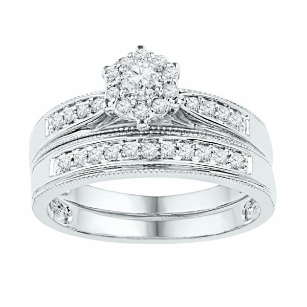 10kt White Gold Round Diamond Bridal Wedding Ring Band Set 3/8 Cttw