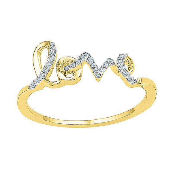 10kt Yellow Gold Womens Round Diamond Love Band Ring 1/12 Cttw