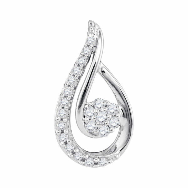 10kt White Gold Womens Round Diamond Teardrop Cluster Pendant 1/4 Cttw