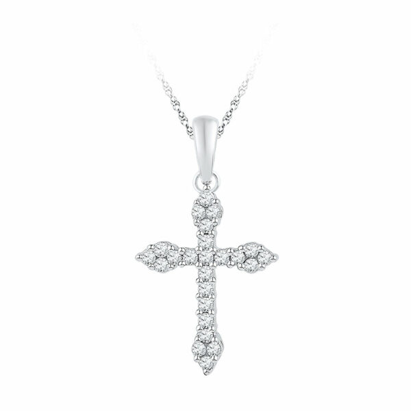 10kt White Gold Womens Round Diamond Cross Crucifix Faith Pendant 1/4 Cttw