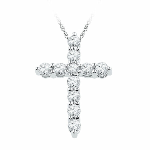 10kt White Gold Womens Round Diamond Cross Religious Pendant 1/3 Cttw