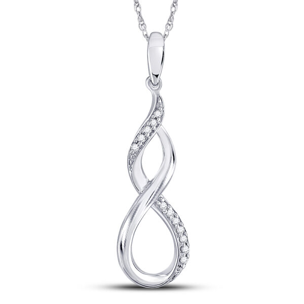 Sterling Silver Womens Round Diamond Vertical Infinity Pendant 1/20 Cttw