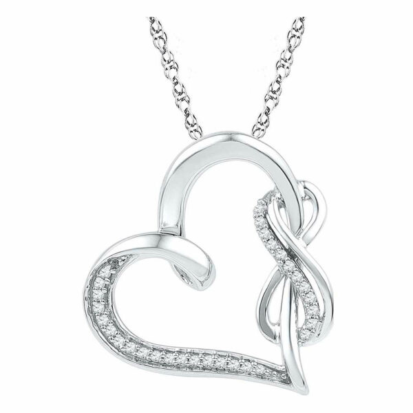 10kt White Gold Womens Round Diamond Heart Infinity Pendant 1/8 Cttw