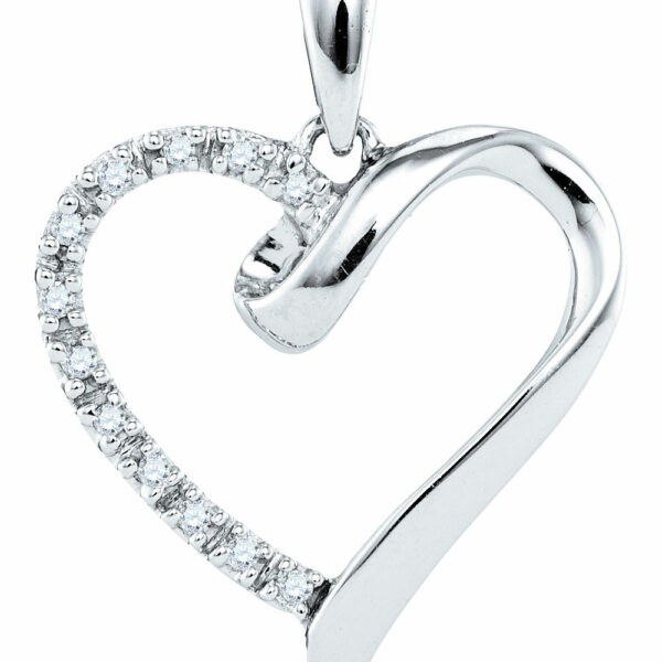 Sterling Silver Womens Round Diamond Heart Pendant 1/20 Cttw