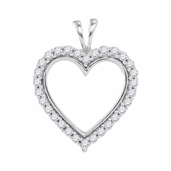 10kt White Gold Womens Round Diamond Heart Outline Pendant 1/4 Cttw