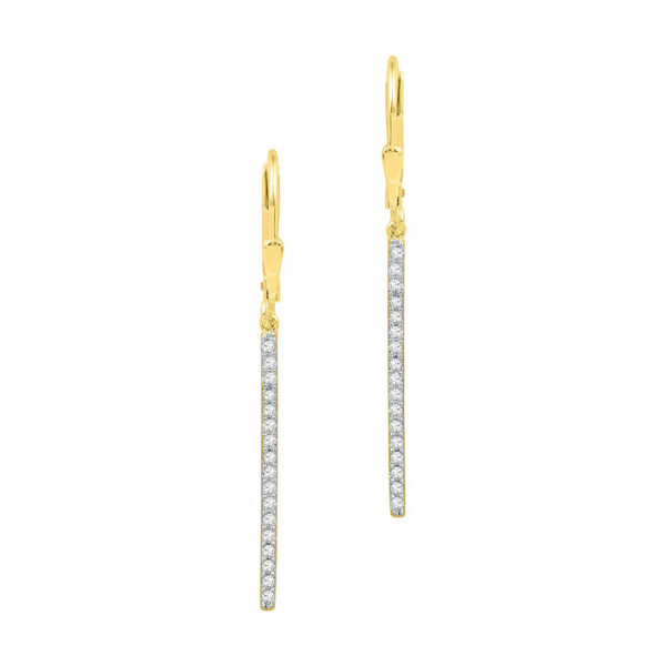 10kt Yellow Gold Womens Round Pave-set Diamond Stick Dangle Earrings 1/4 Cttw