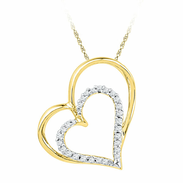 10kt Yellow Gold Womens Round Diamond Double Heart Outline Pendant 1/8 Cttw