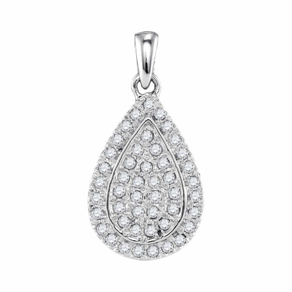 10kt White Gold Womens Round Diamond Framed Teardrop Cluster Pendant 1/4 Cttw