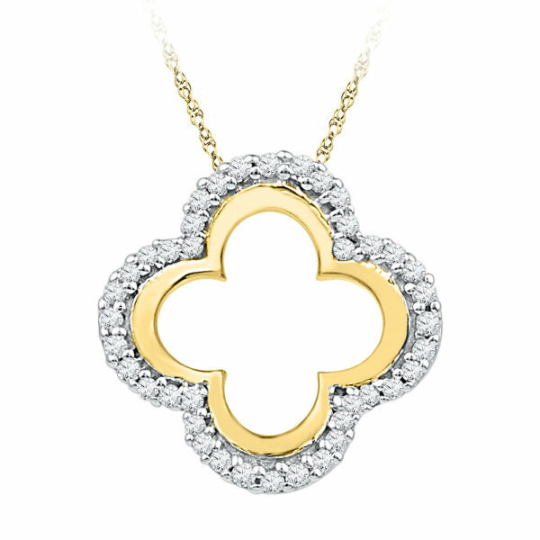 10kt Yellow Gold Womens Round Diamond Quatrefoil Cutout Pendant 1/8 Cttw