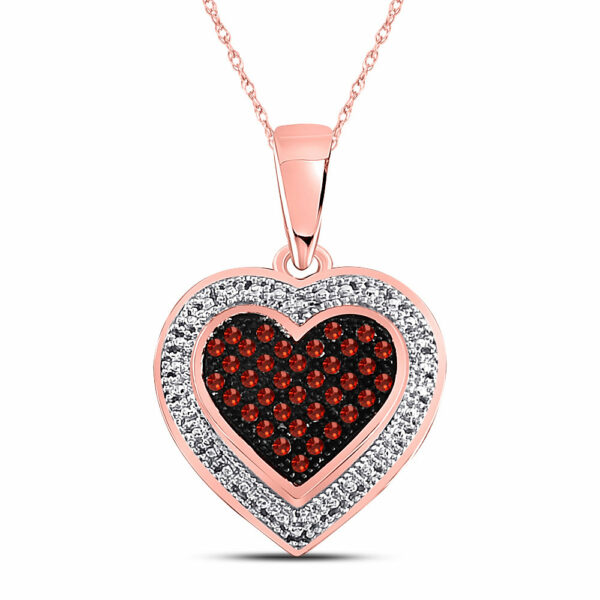 10kt Rose Gold Womens Round Red Color Enhanced Diamond Heart Pendant 1/8 Cttw