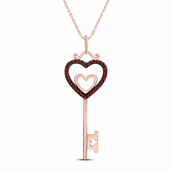 10kt Rose Gold Womens Round Red Color Enhanced Diamond Heart Key Pendant 1/10 Cttw