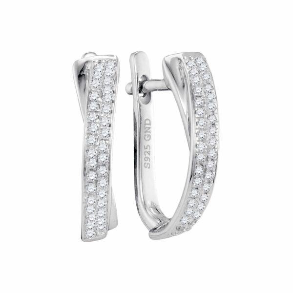 10kt White Gold Womens Round Pave-set Diamond Hoop Earrings 1/6 Cttw