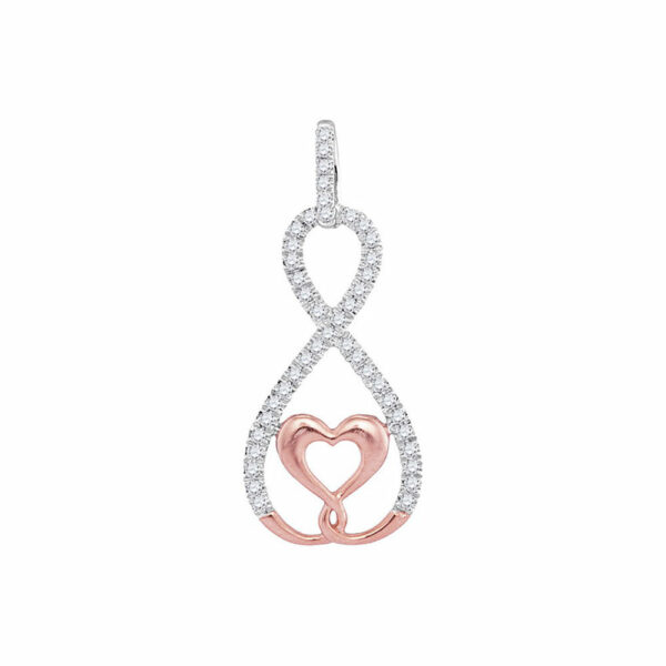 10kt Two-tone Gold Womens Round Diamond Heart Infinity Pendant 1/8 Cttw