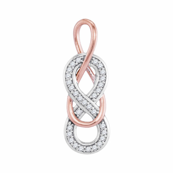 10kt White Gold Womens Round Diamond Double Linked Rose-tone Infinity Pendant 1/10 Cttw