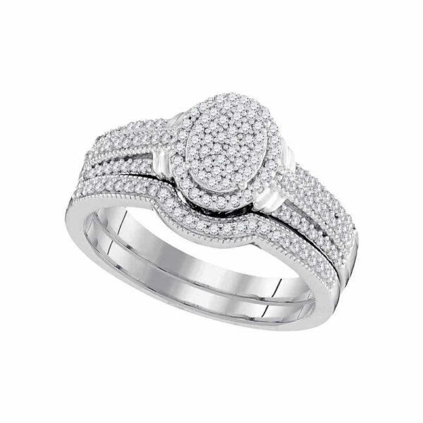 10kt White Gold Round Diamond Bridal Wedding Ring Band Set 3/8 Cttw