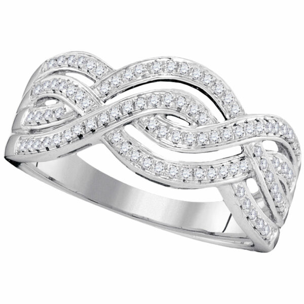 10kt White Gold Womens Round Diamond Wave Crossover Band Ring 1/4 Cttw