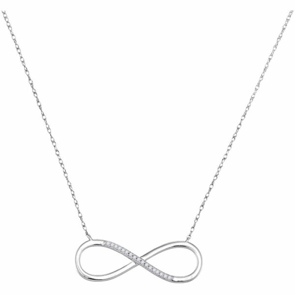 10kt White Gold Womens Round Diamond Infinity Pendant Necklace 1/20 Cttw