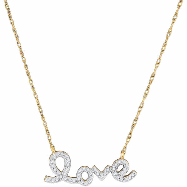 10kt Yellow Gold Womens Round Diamond Love Pendant Necklace 1/6 Cttw