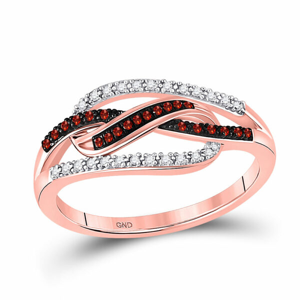 10kt Rose Gold Womens Round Red Color Enhanced Diamond Woven Fashion Ring 1/6 Cttw