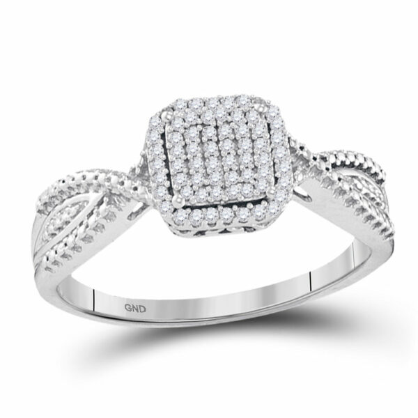 10kt White Gold Womens Round Diamond Square Cluster Ring 1/6 Cttw