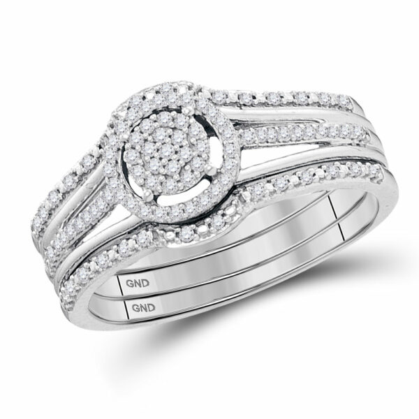 10kt White Gold Round Diamond 3-Piece Bridal Wedding Ring Band Set 1/4 Cttw