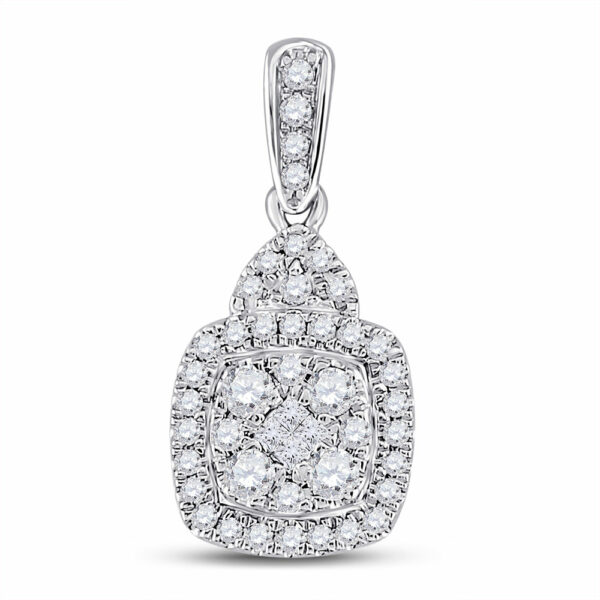 14kt White Gold Womens Princess Diamond Fashion Cluster Pendant 3/8 Cttw