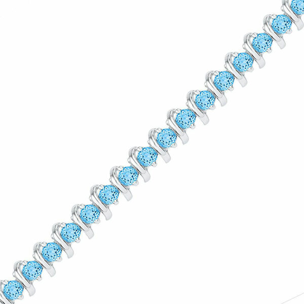 Sterling Silver Womens Round Lab-Created Blue Topaz Tennis Bracelet 6-1/2 Cttw