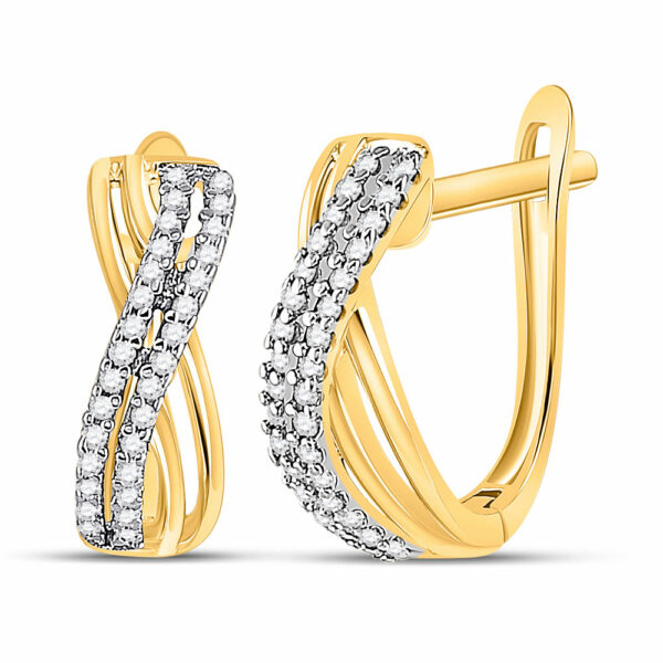 10kt Yellow Gold Womens Round Diamond Hoop Earrings 1/5 Cttw