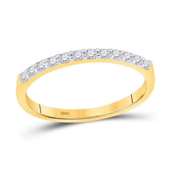 14kt Yellow Gold Womens Round Pave-set Diamond Single Row Wedding Band 1/4 Cttw