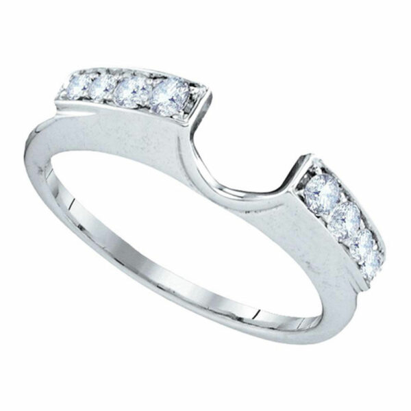 14kt White Gold Womens Round Diamond Ring Guard Wrap Solitaire Enhancer 1/4 Cttw